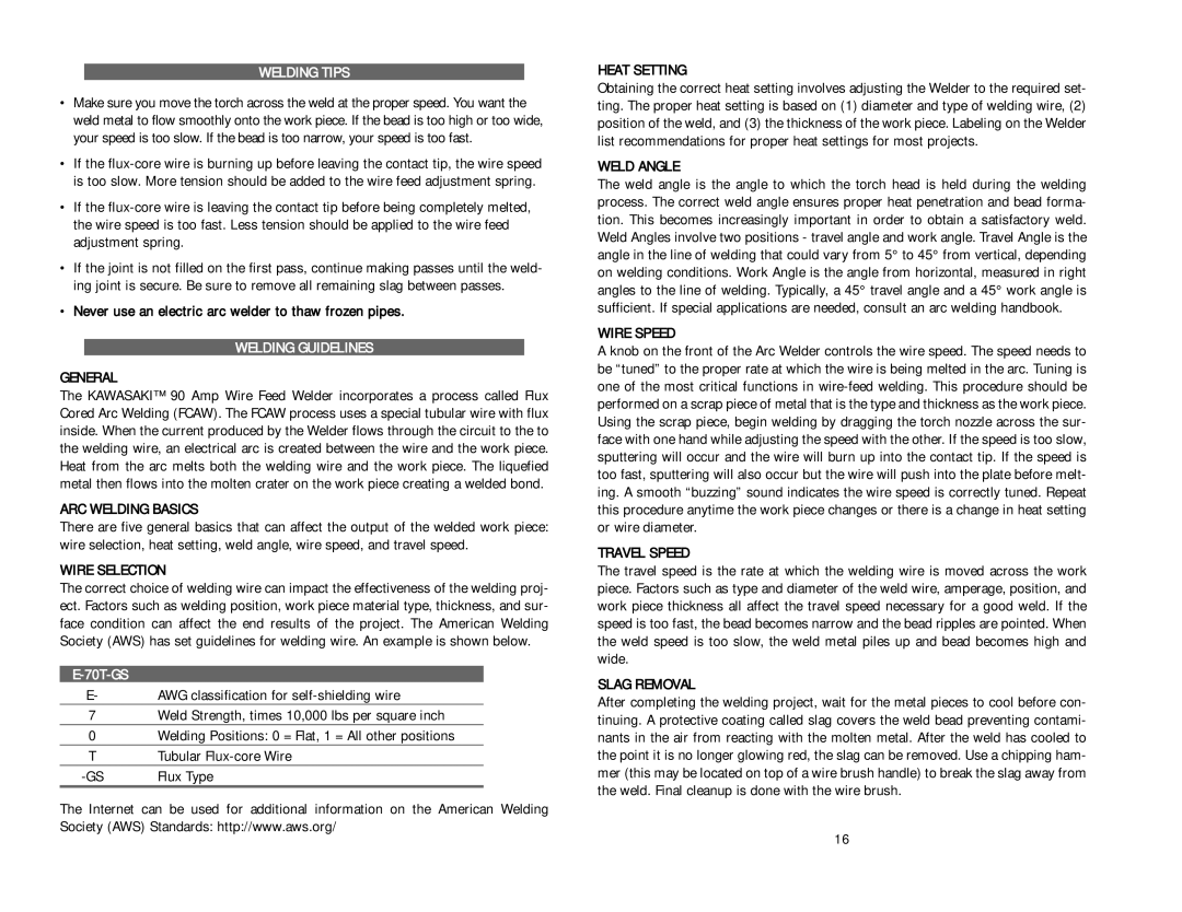 Kawasaki 840641 instruction manual Welding Tips, Welding Guidelines 