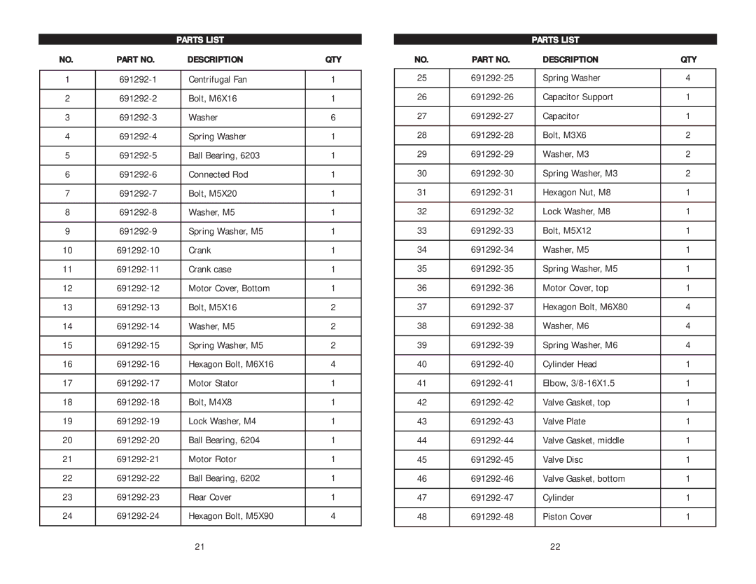 Kawasaki 840700 instruction manual Parts List, Description 