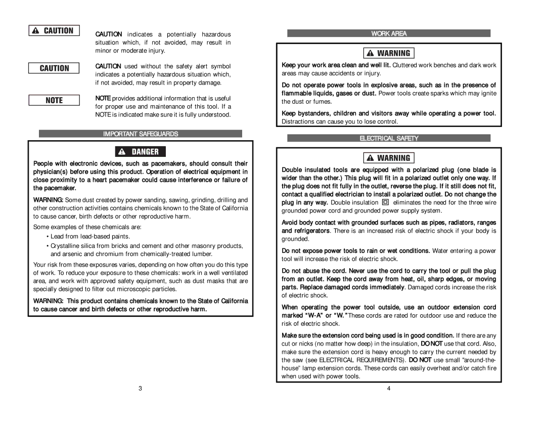 Kawasaki 840844 instruction manual Important Safeguards, Work Area, Electrical Safety 