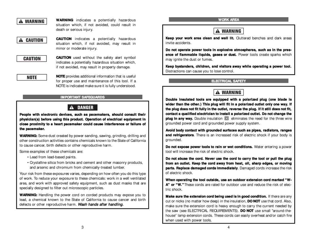 Kawasaki 843327 instruction manual Important Safeguards, Work Area, Electrical Safety 