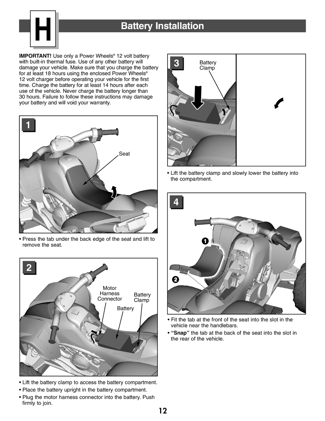 Kawasaki B9272 owner manual Battery Installation 