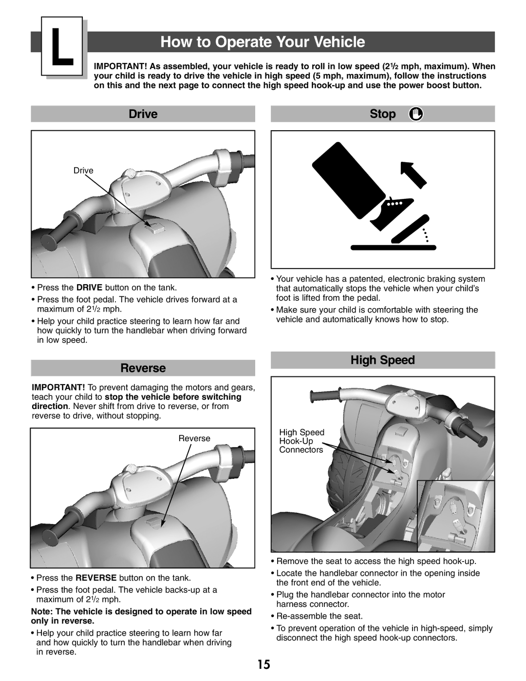 Kawasaki B9272 owner manual How to Operate Your Vehicle, Drive Stop 