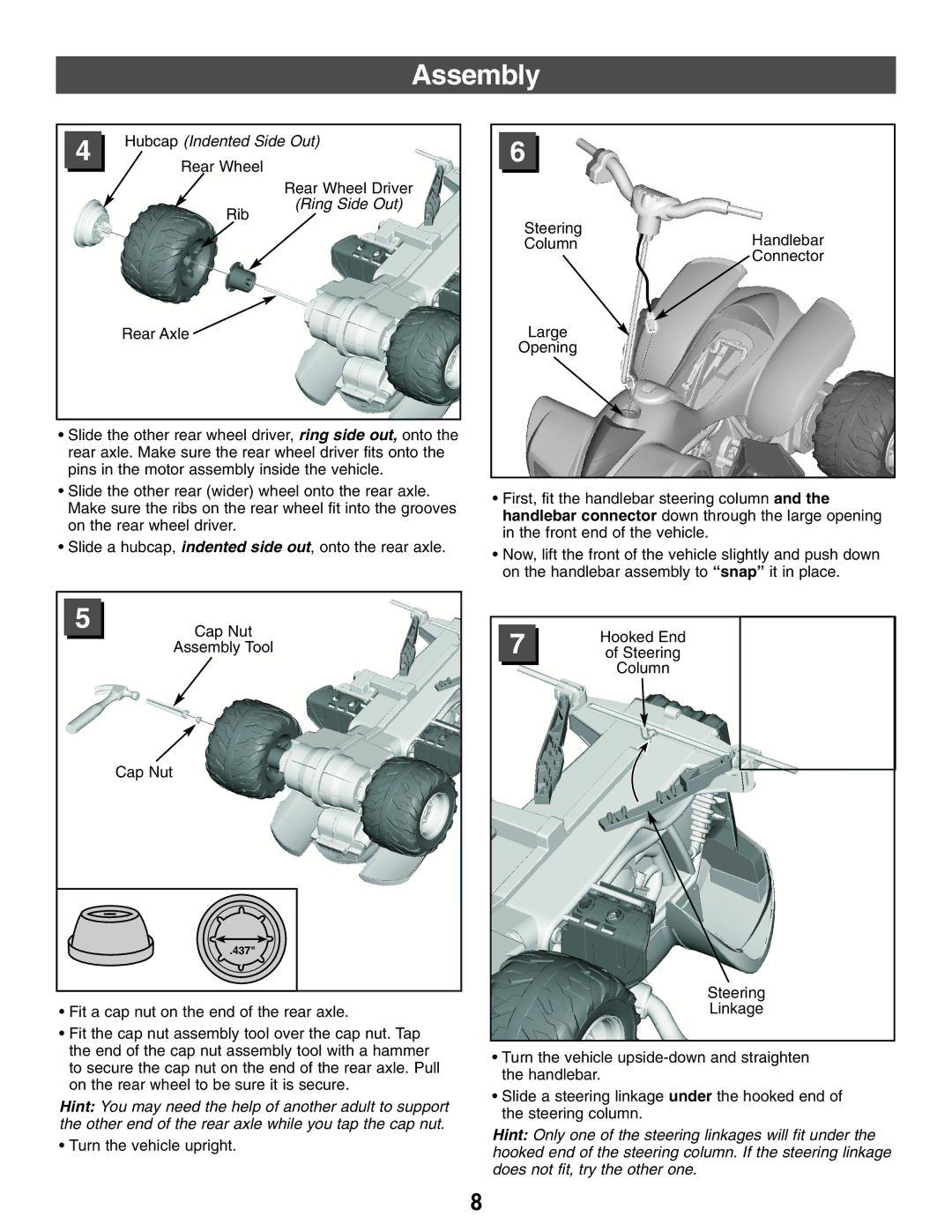 Kawasaki B9272 owner manual Hubcap Indented Side Out 