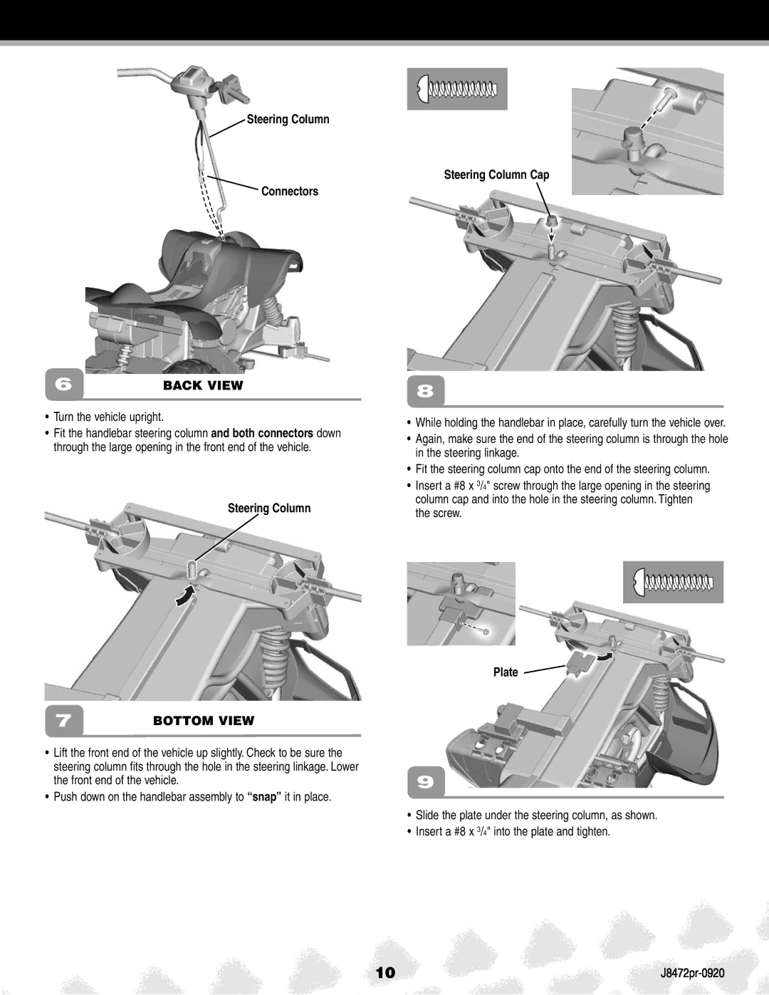 Kawasaki J8472PR, K0450 manual Steering Column Connectors, Turn the vehicle upright 