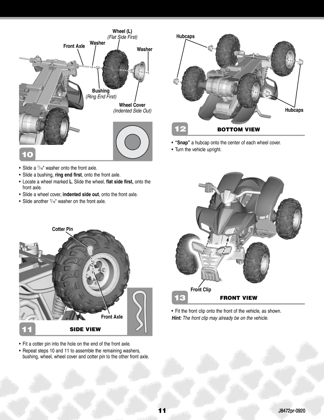 Kawasaki K0450, J8472PR manual Wheel L, Washer Front Axle Bushing, Cotter Pin Front Axle, Hubcaps 