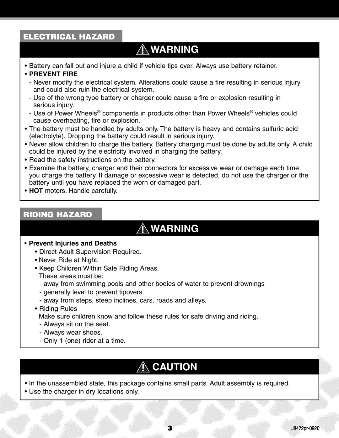 Kawasaki K0450, J8472PR manual Electrical Hazard 