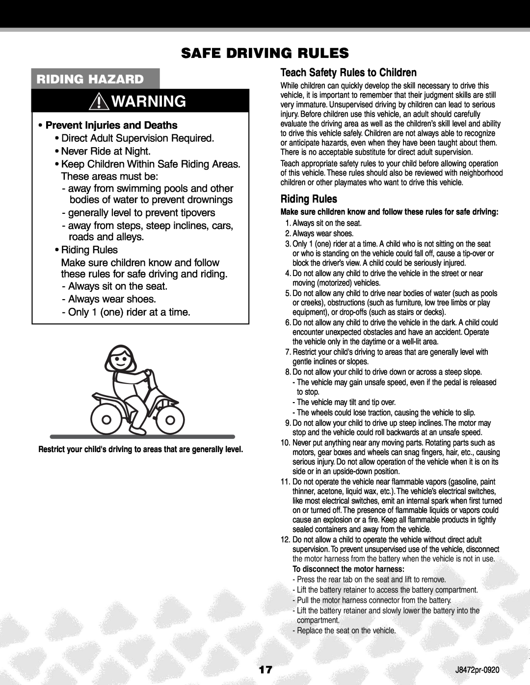 Kawasaki K0450, J8472PR manual Safe Driving Rules, Riding Hazard, Teach Safety Rules to Children, Riding Rules 