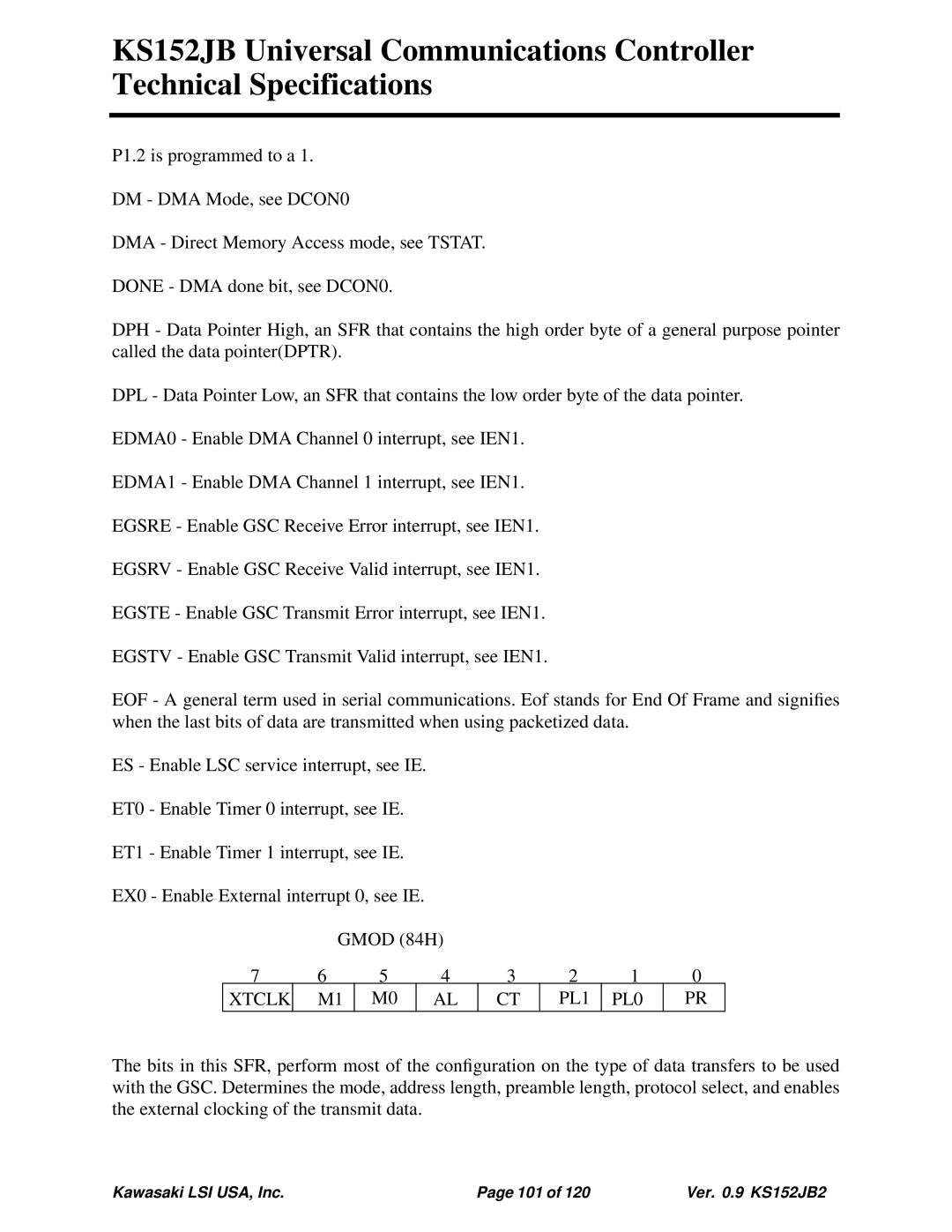 Kawasaki 80C51, KS152JB, 80C152 technical specifications Xtclk PL1 PL0 