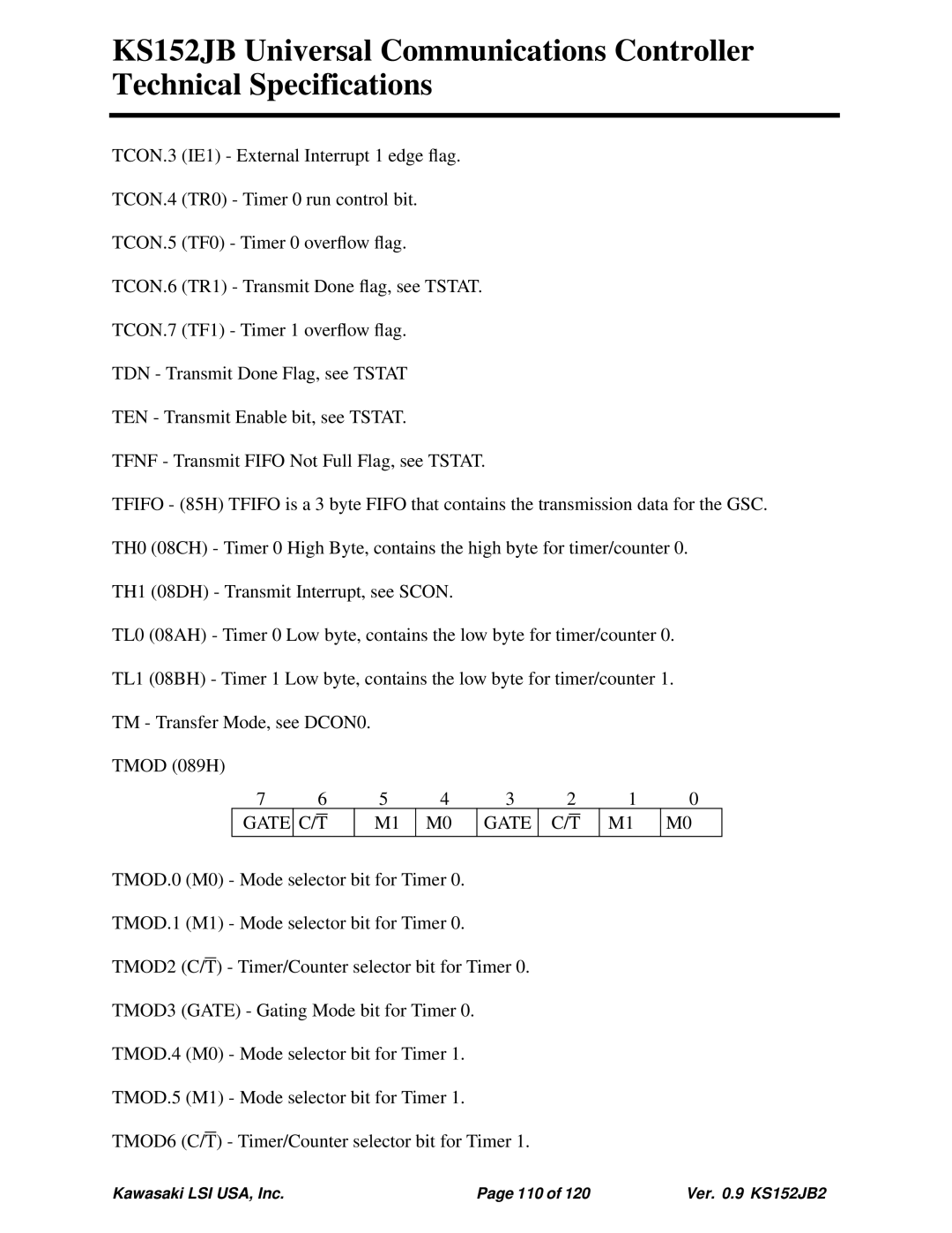 Kawasaki 80C51, KS152JB, 80C152 technical specifications Gate 