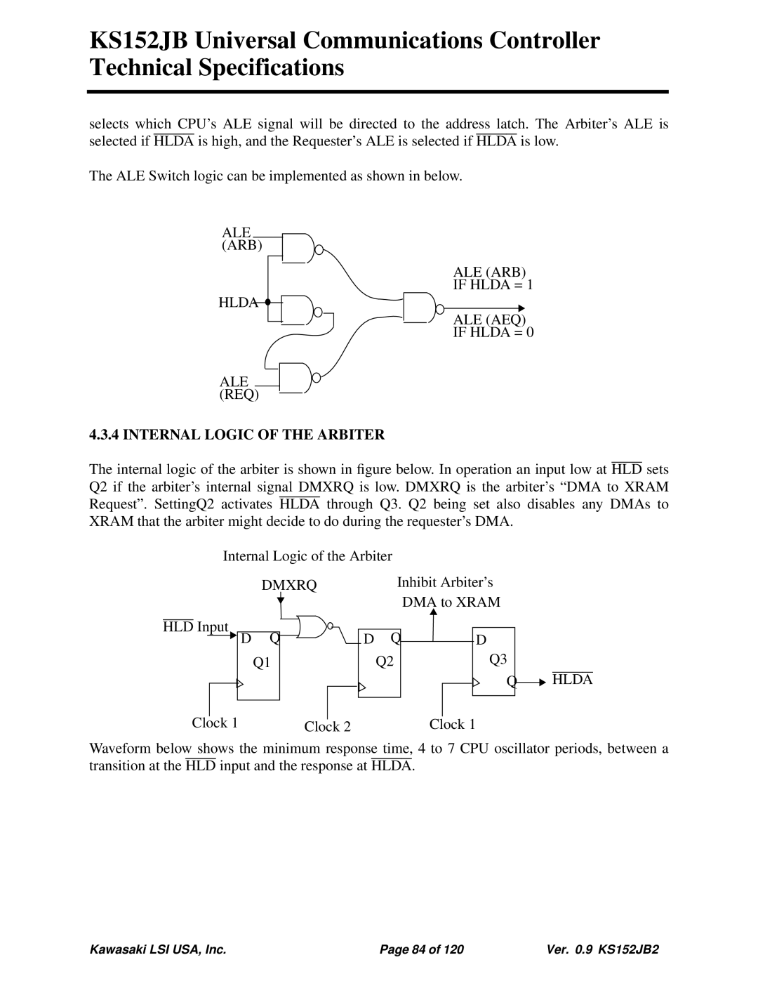 Kawasaki KS152JB, 80C152, 80C51 ALE ARB If Hlda = ALE AEQ ALE REQ, Internal Logic of the Arbiter, Dmxrq 