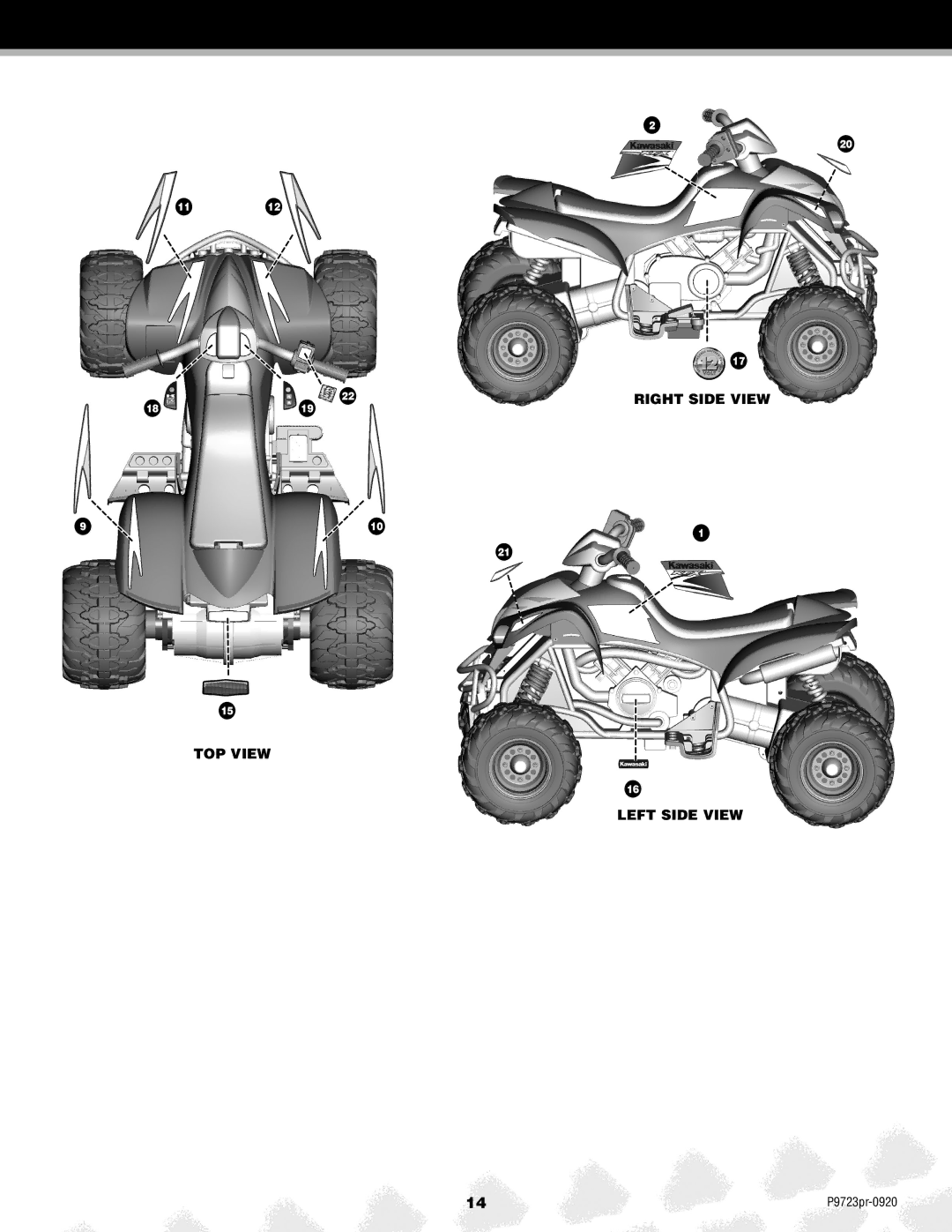 Kawasaki P9723 owner manual Right Side View 