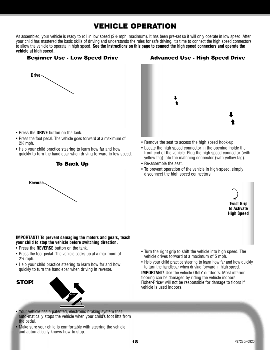 Kawasaki P9723 owner manual Vehicle Operation, Drive, Reverse 