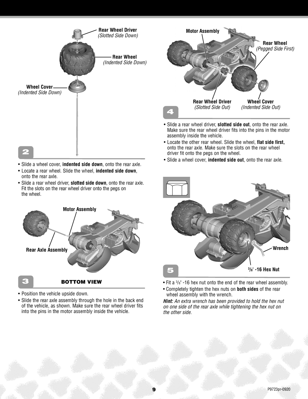 Kawasaki P9723 Rear Wheel Driver, Wheel Cover, Motor Assembly Rear Axle Assembly, Motor Assembly Rear Wheel, Wrench 