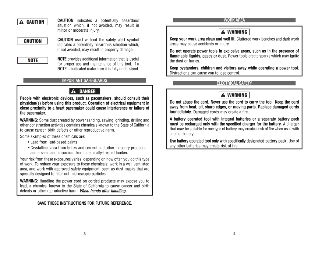 Kawasaki RH1-090048 manual Important Safeguards, Save These Instructions for Future Reference, Work Area, Electrical Safety 