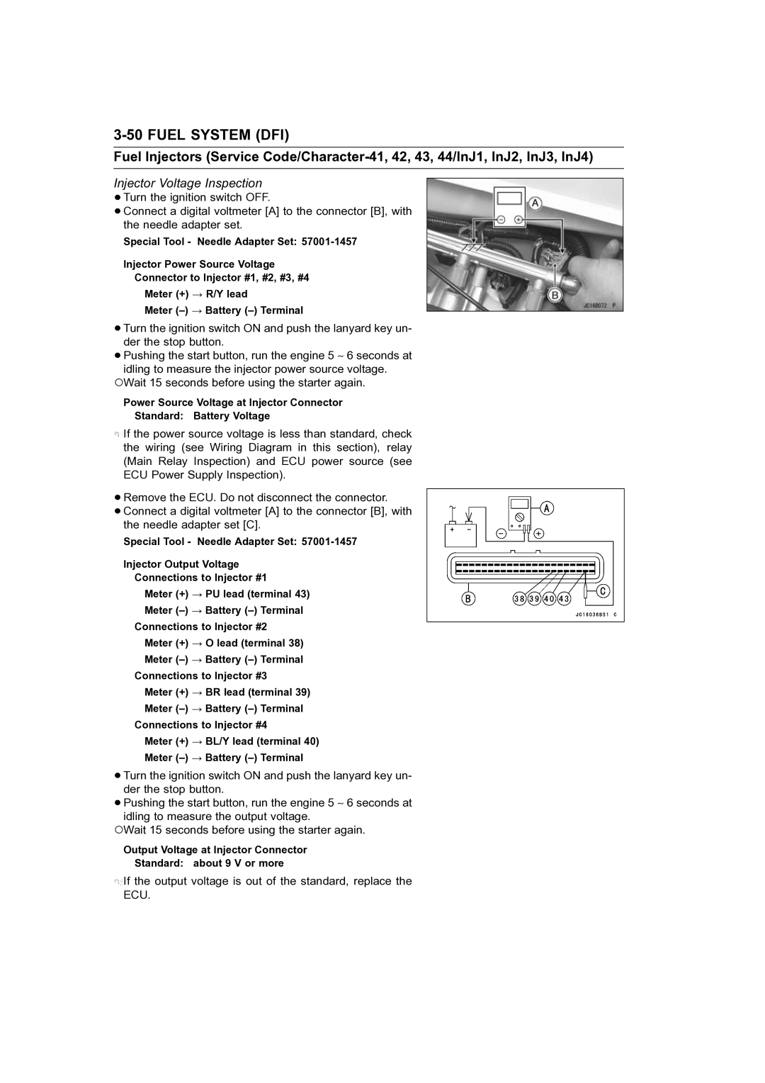 Kawasaki STX-15F service manual Injector Voltage Inspection 