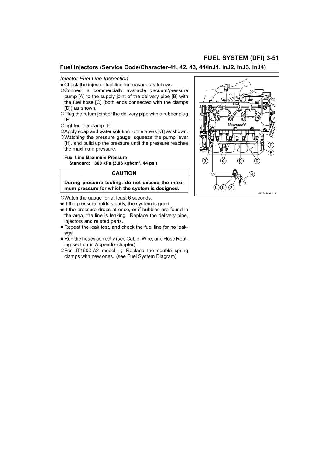 Kawasaki STX-15F service manual Injector Fuel Line Inspection 