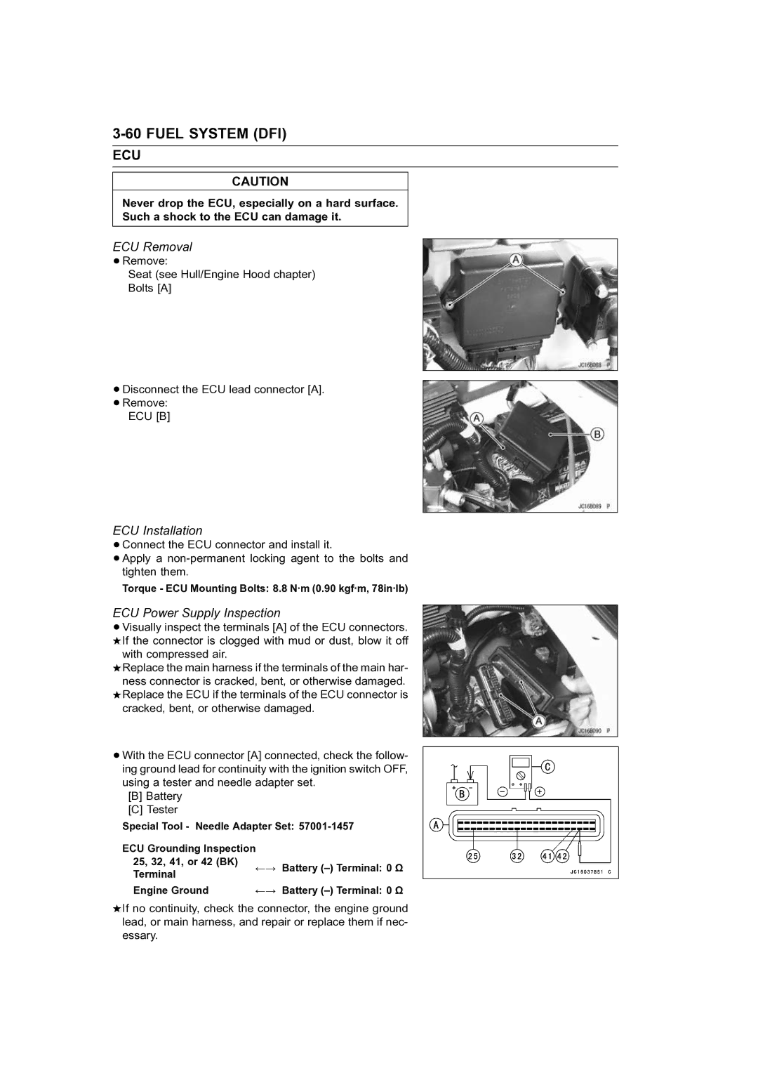 Kawasaki STX-15F service manual ECU Removal, ECU Installation, ECU Power Supply Inspection 