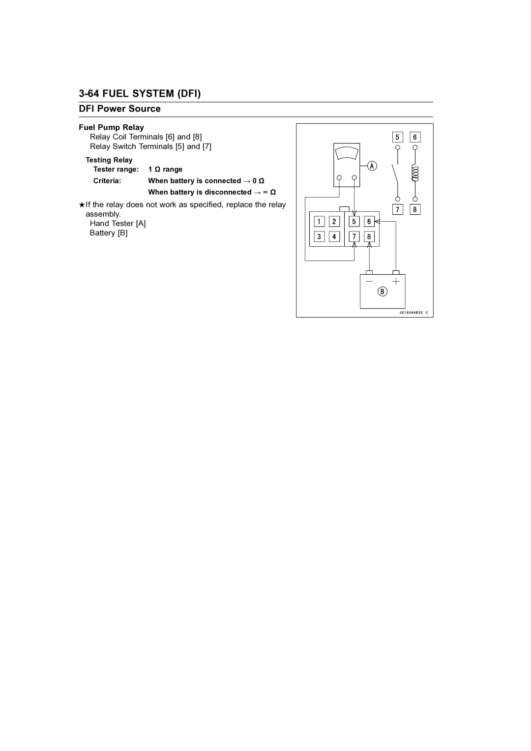 Kawasaki STX-15F service manual Fuel Pump Relay, Relay Coil Terminals 6 Relay Switch Terminals 5 