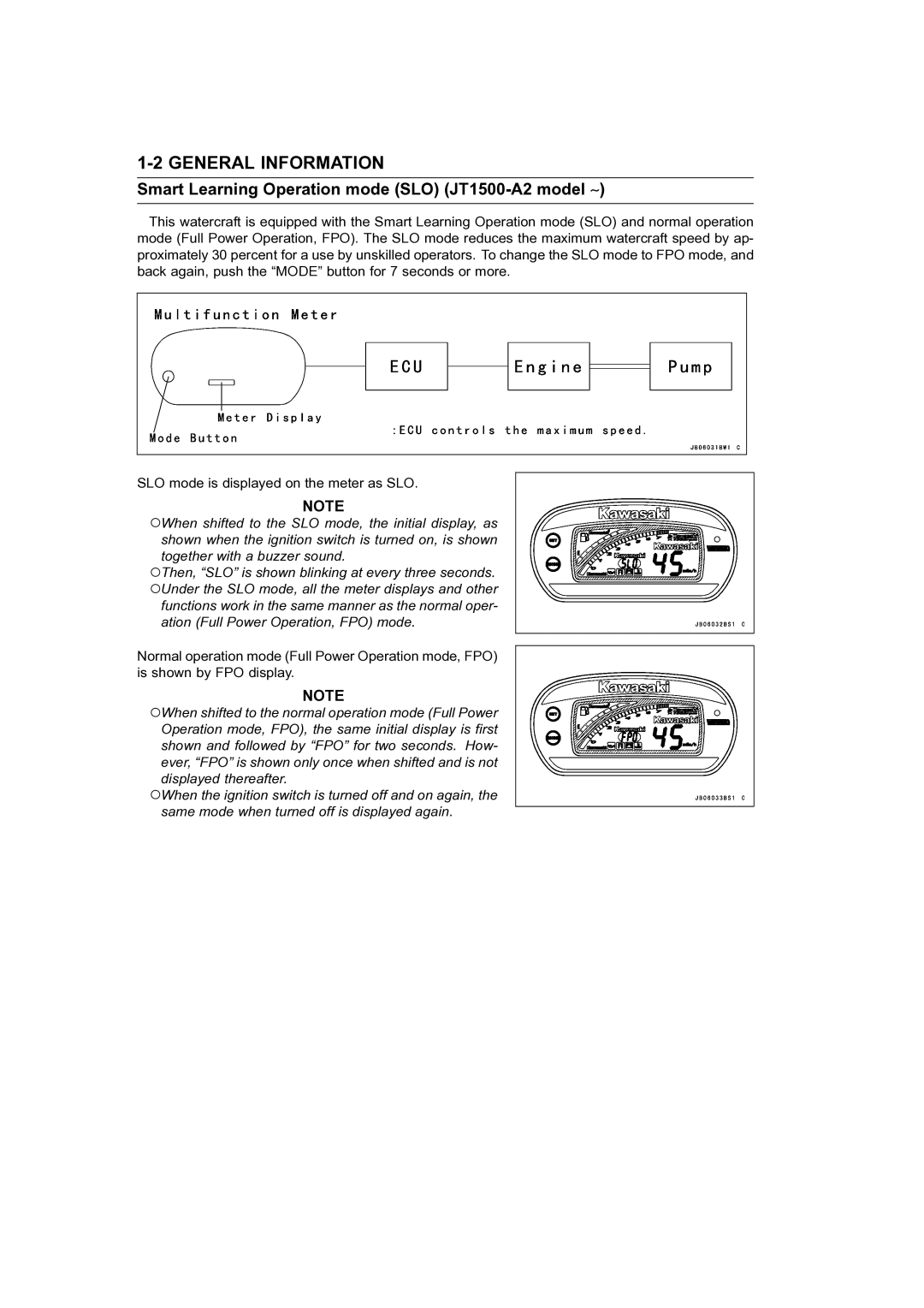 Kawasaki STX-15F service manual Smart Learning Operation mode SLO JT1500-A2 model ∼ 