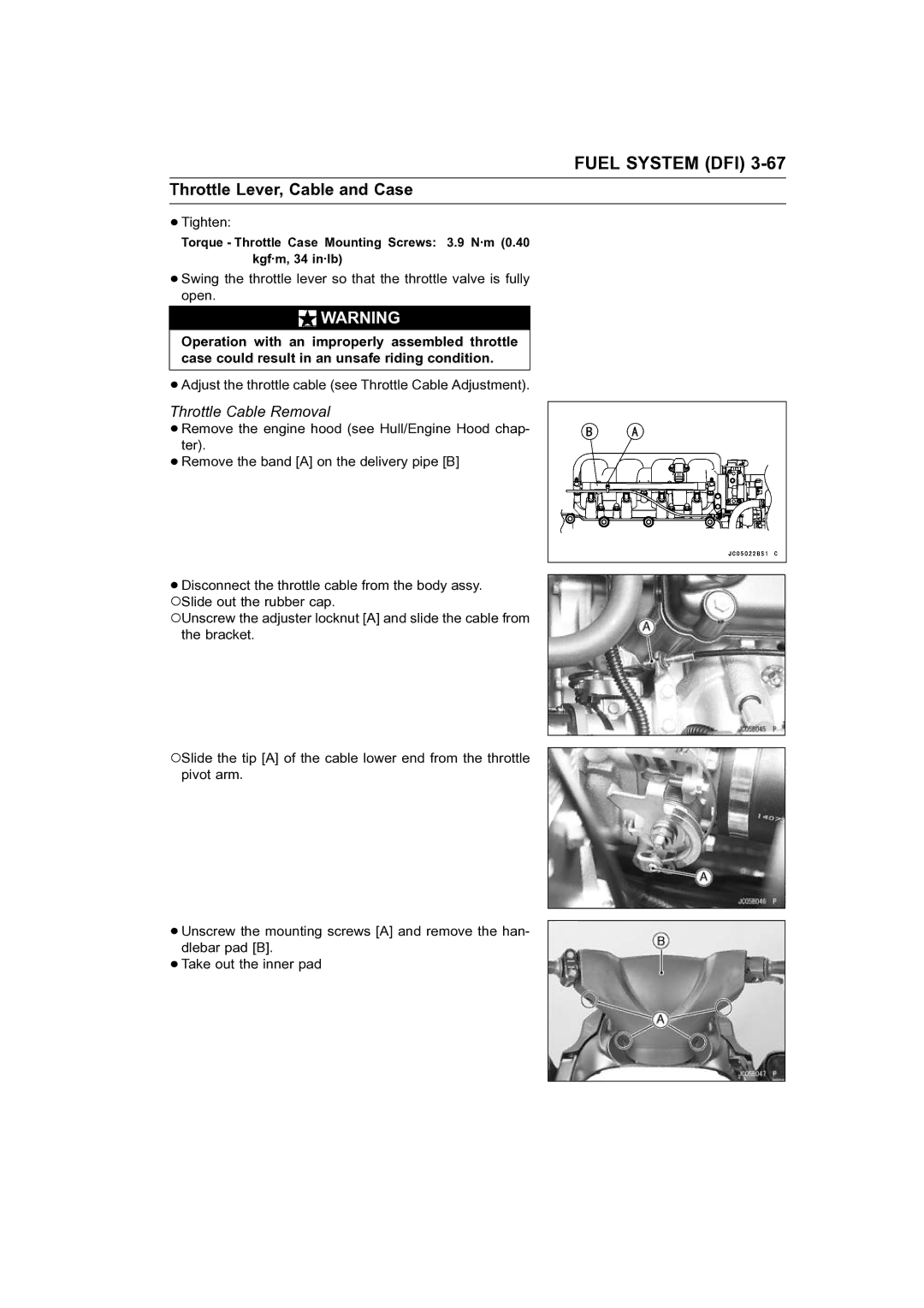 Kawasaki STX-15F service manual Throttle Cable Removal 