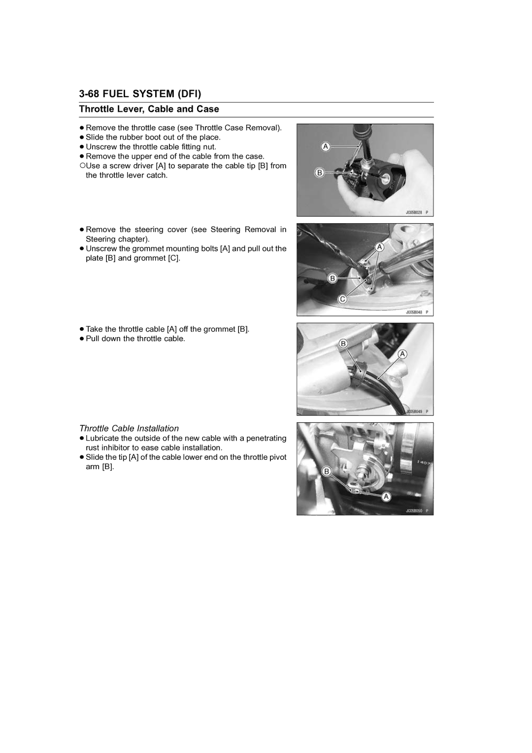 Kawasaki STX-15F service manual Throttle Cable Installation 