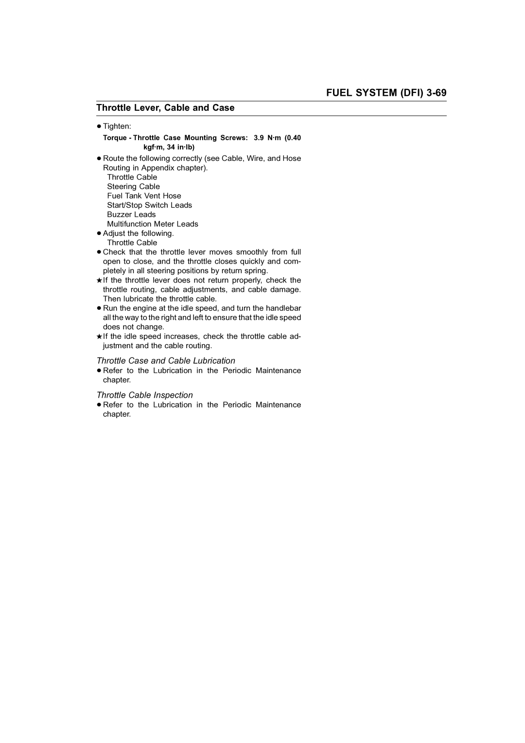 Kawasaki STX-15F service manual Throttle Case and Cable Lubrication, Throttle Cable Inspection 