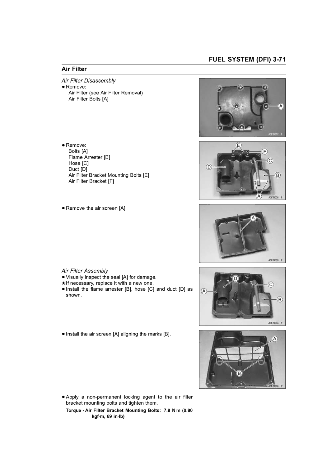 Kawasaki STX-15F service manual Air Filter Disassembly, Air Filter Assembly 