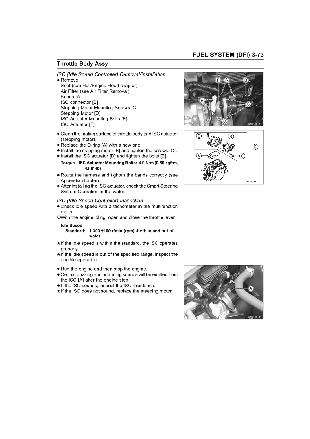 Kawasaki STX-15F service manual ISC Idle Speed Controller Removal/Installation, ISC Idle Speed Controller Inspection 