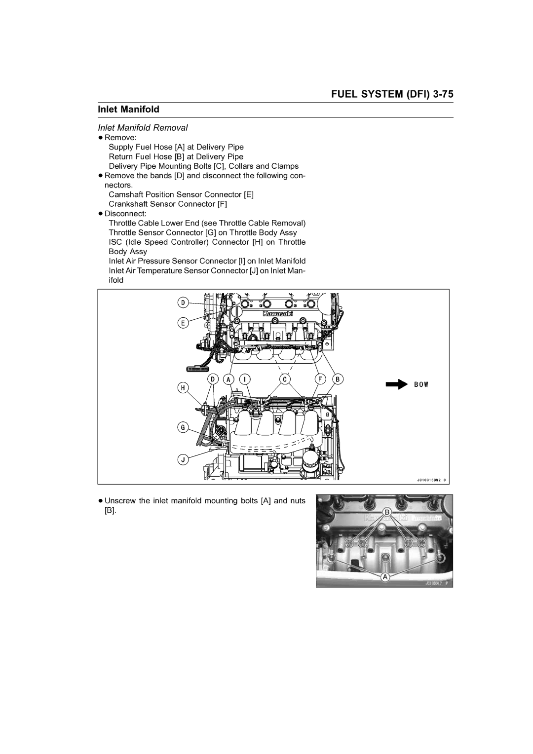 Kawasaki STX-15F service manual Inlet Manifold Removal 