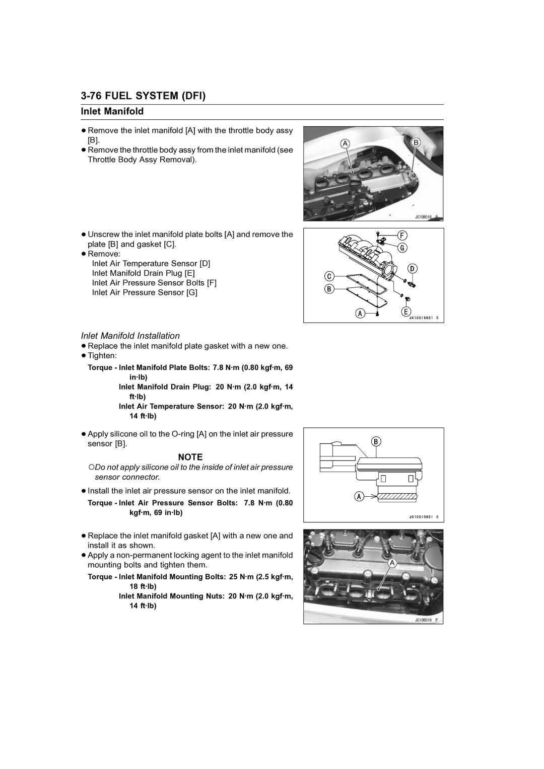 Kawasaki STX-15F service manual Inlet Manifold Installation 