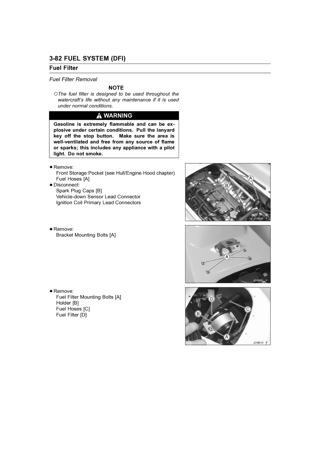 Kawasaki STX-15F service manual Fuel Filter Removal 