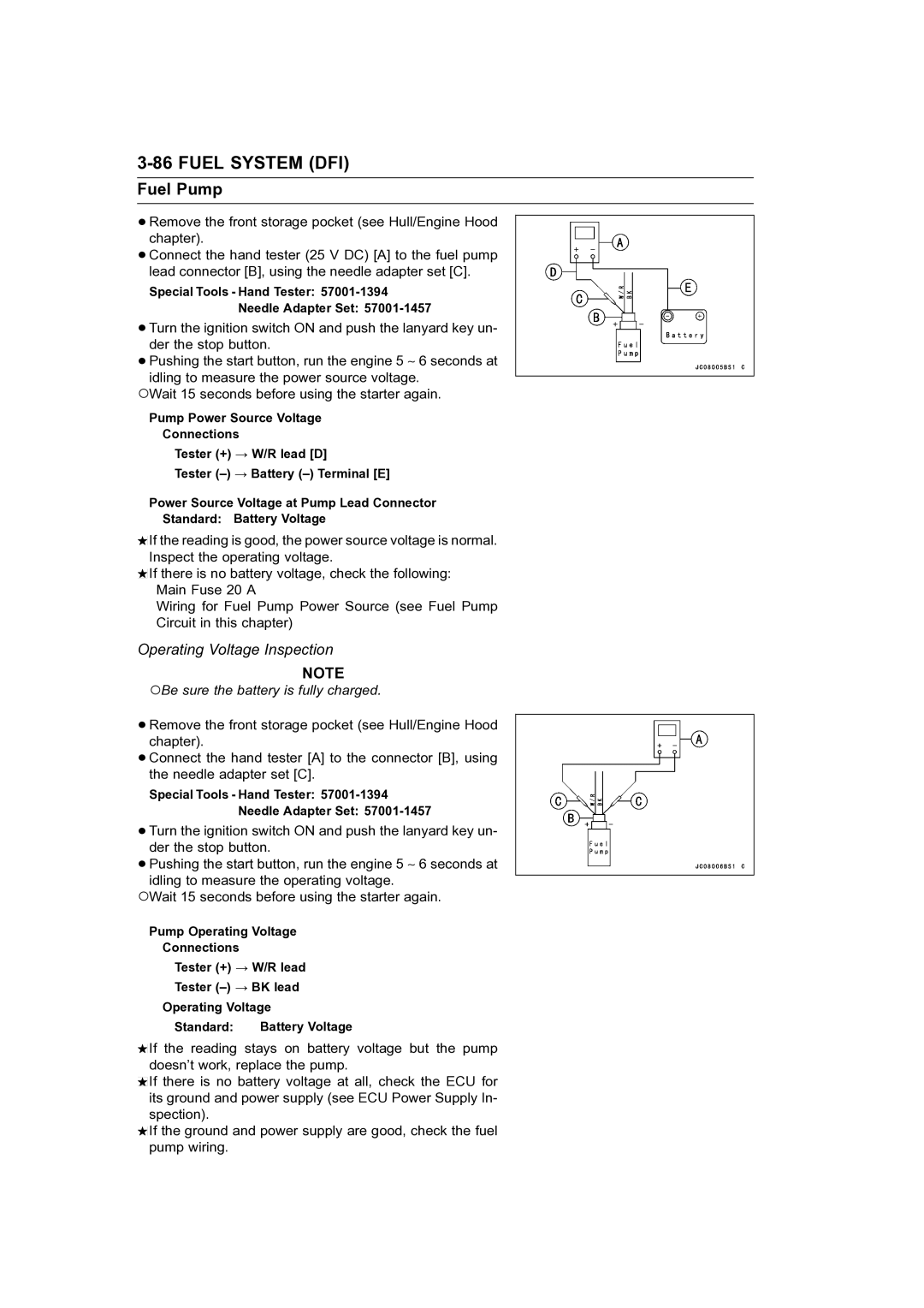 Kawasaki STX-15F service manual Operating Voltage Inspection 