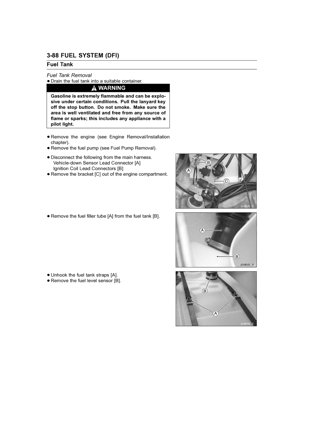 Kawasaki STX-15F service manual Fuel Tank Removal 