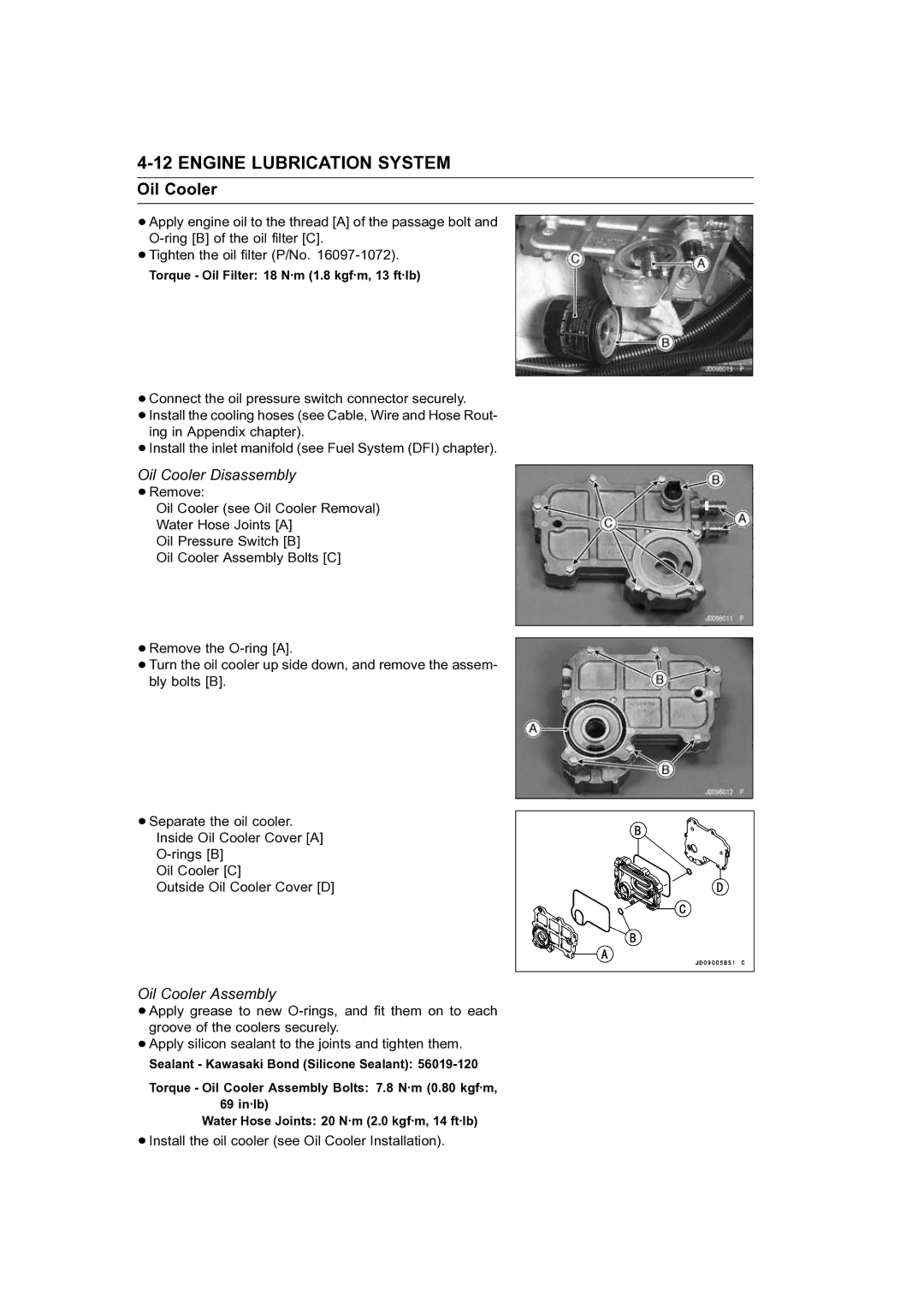 Kawasaki STX-15F service manual Oil Cooler Disassembly, Oil Cooler Assembly 