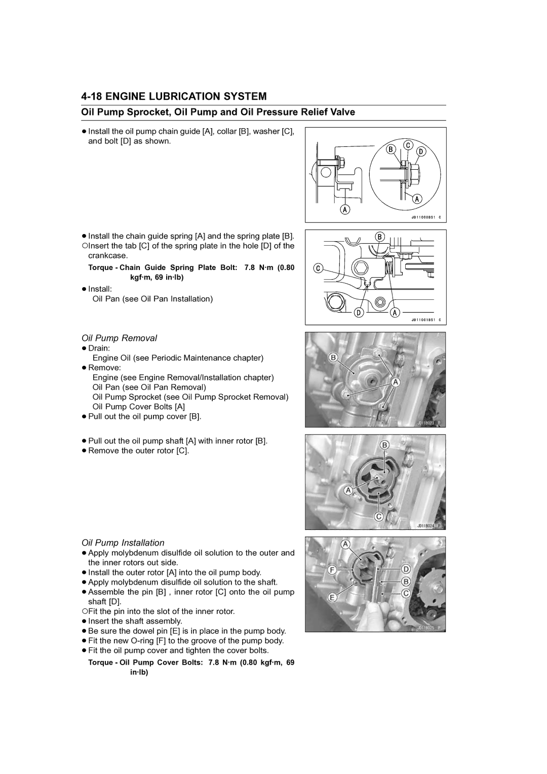 Kawasaki STX-15F service manual Oil Pump Removal, Oil Pump Installation 