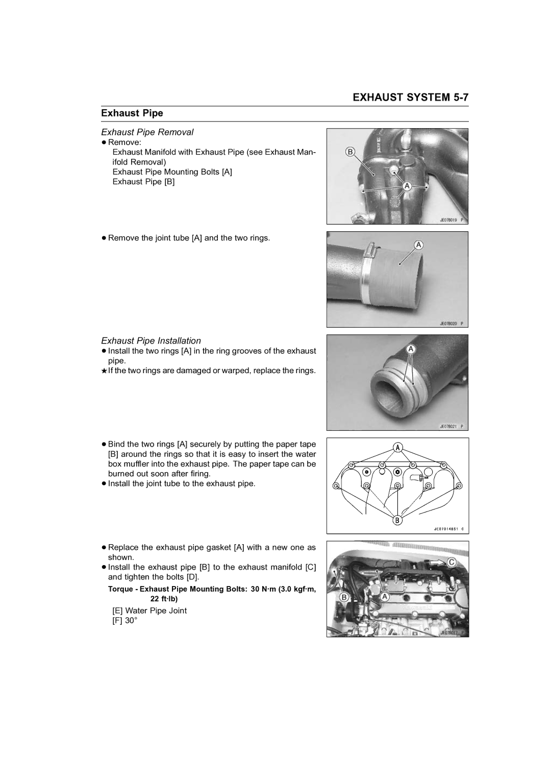 Kawasaki STX-15F service manual Exhaust Pipe Removal, Exhaust Pipe Installation 