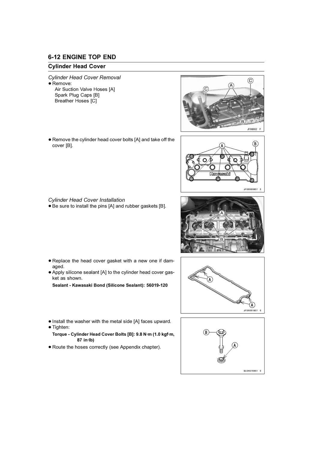 Kawasaki STX-15F service manual Cylinder Head Cover Removal, Cylinder Head Cover Installation 