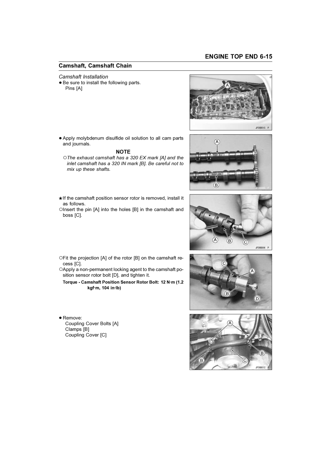 Kawasaki STX-15F service manual Camshaft Installation 