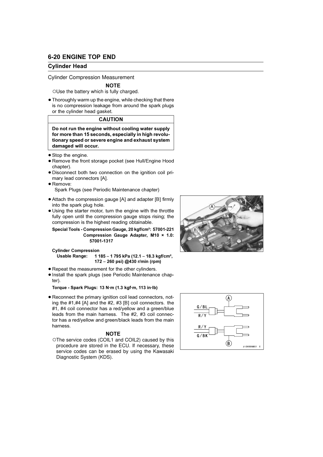 Kawasaki STX-15F service manual Cylinder Head, Cylinder Compression Measurement 