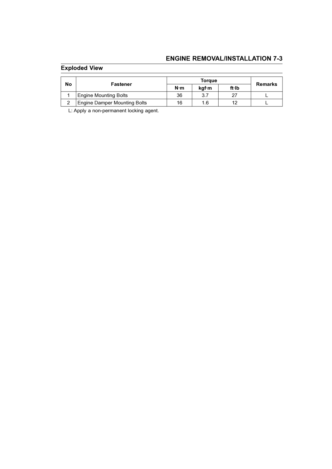 Kawasaki STX-15F service manual Fastener Torque Remarks Kgf·m 