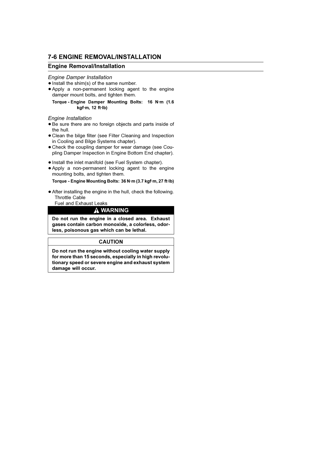 Kawasaki STX-15F service manual Engine Damper Installation, Engine Installation 