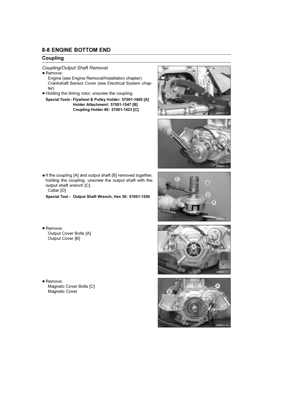 Kawasaki STX-15F service manual Coupling/Output Shaft Removal 