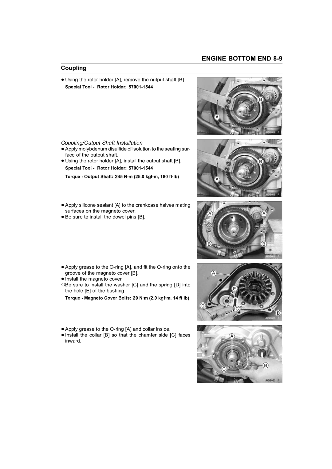 Kawasaki STX-15F service manual Coupling/Output Shaft Installation 