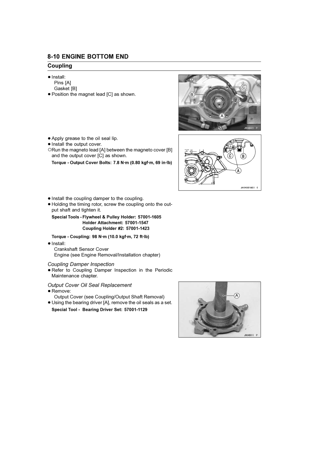 Kawasaki STX-15F service manual Coupling Damper Inspection, Output Cover Oil Seal Replacement 