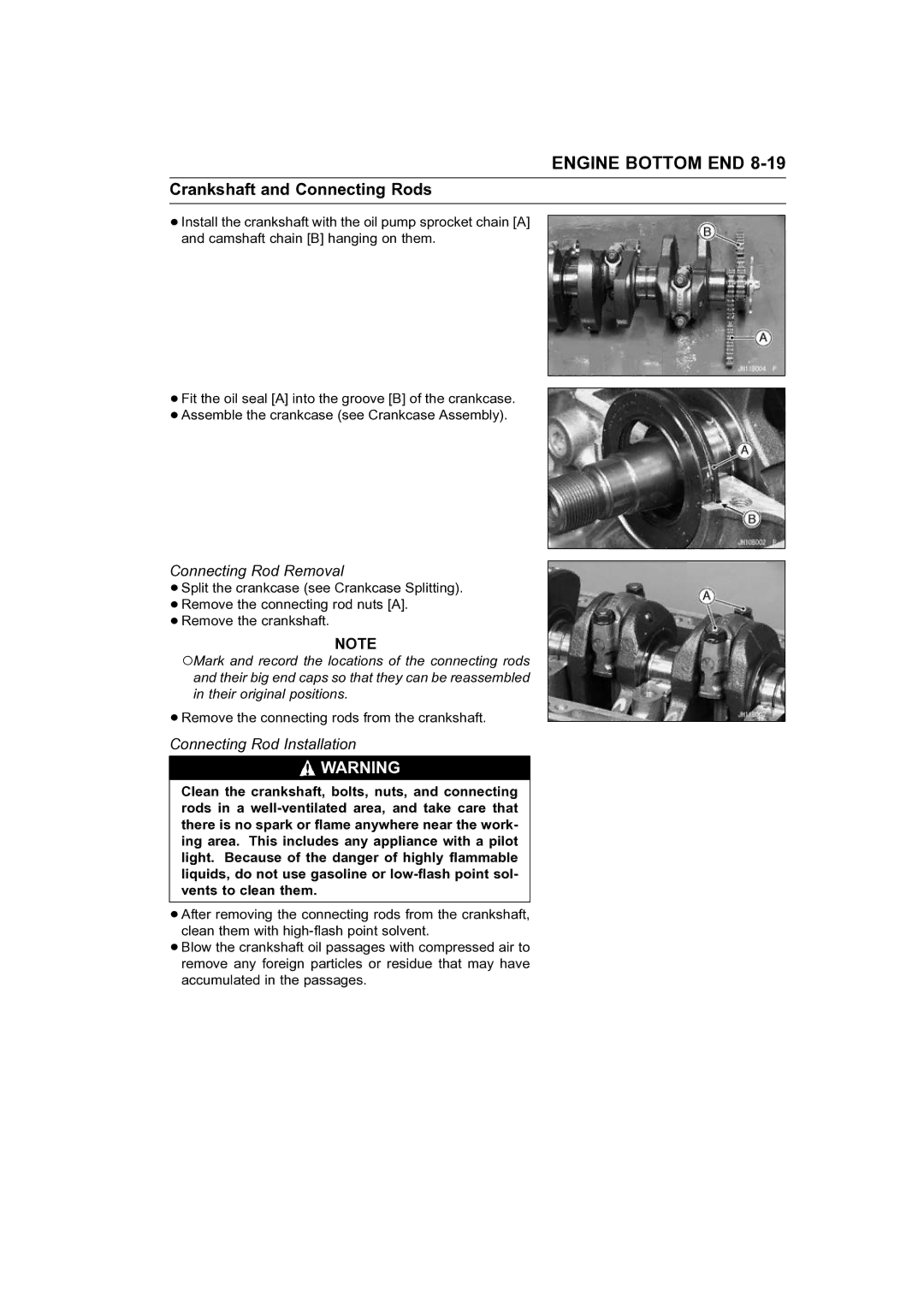 Kawasaki STX-15F service manual Connecting Rod Removal, Connecting Rod Installation 