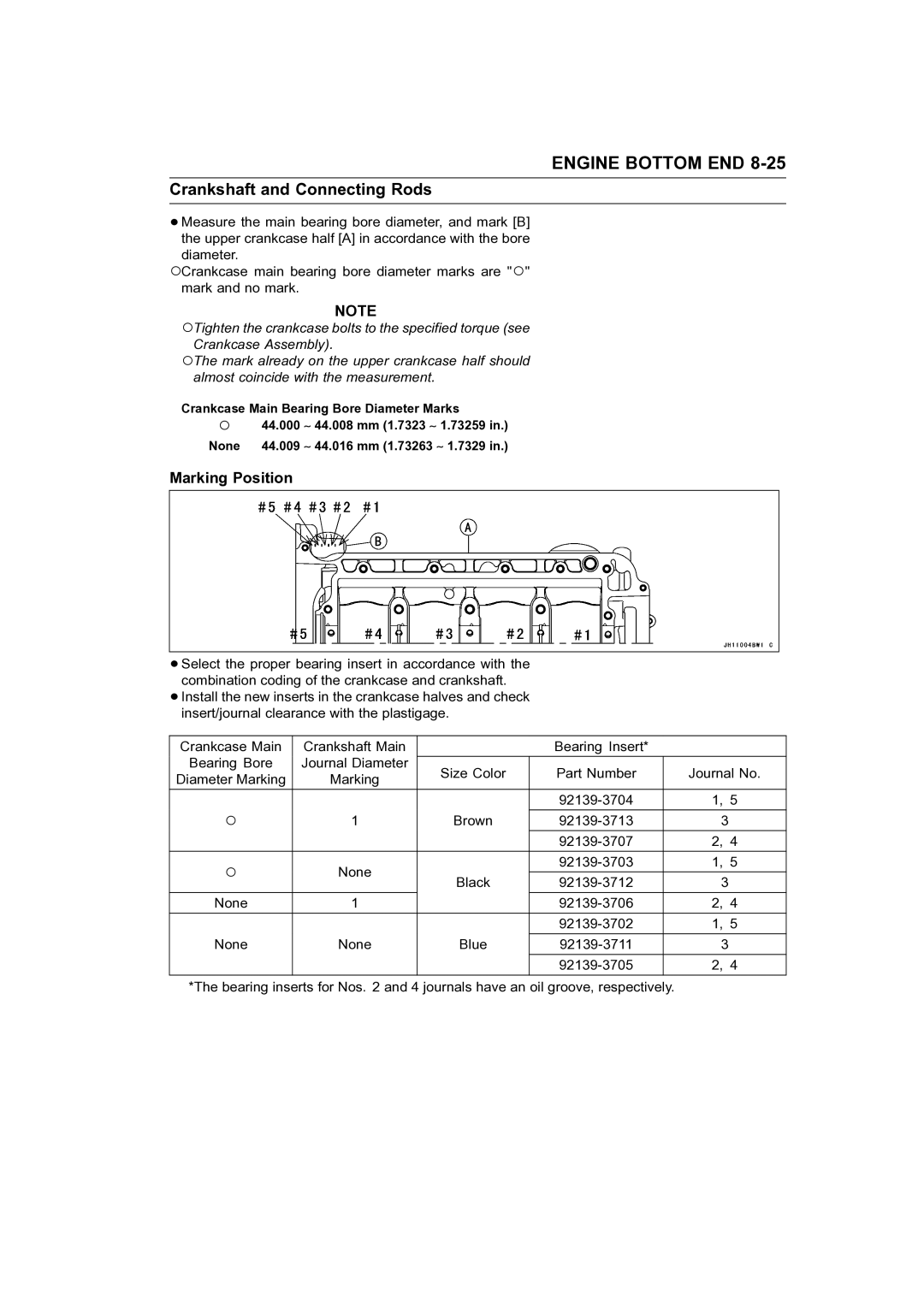 Kawasaki STX-15F service manual Marking Position 