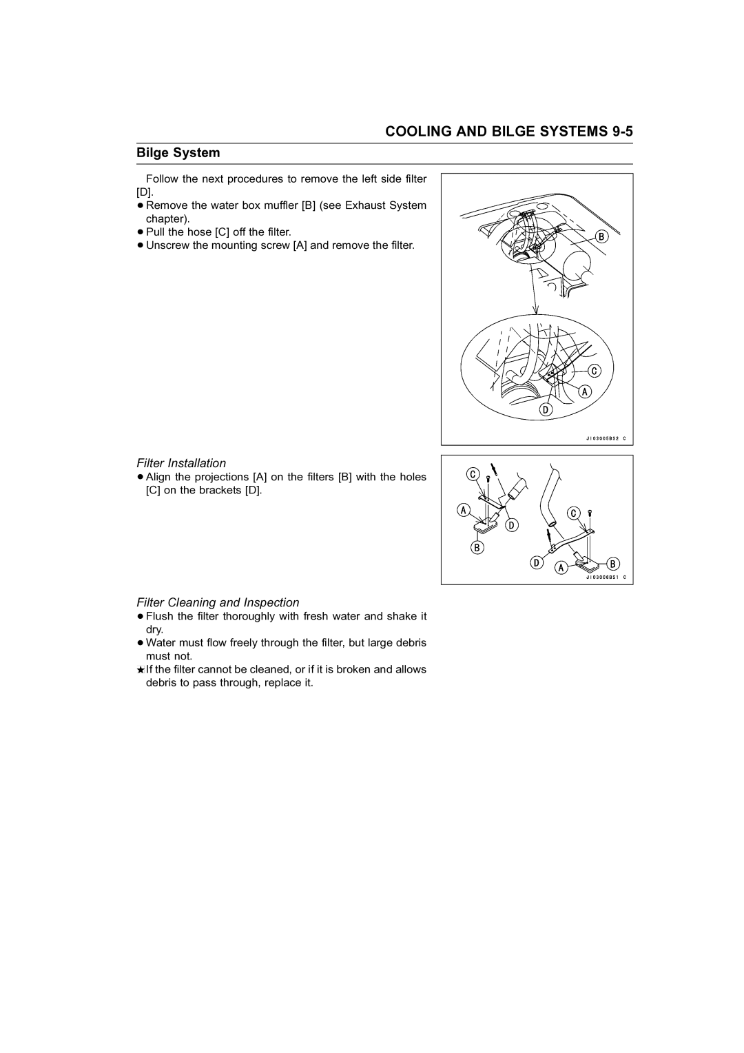 Kawasaki STX-15F service manual Filter Installation, Filter Cleaning and Inspection 