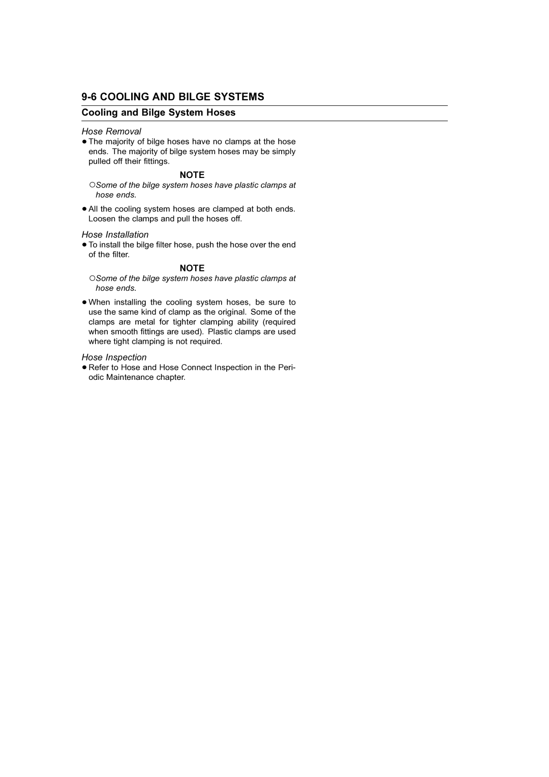 Kawasaki STX-15F service manual Cooling and Bilge System Hoses, Hose Removal, Hose Installation, Hose Inspection 