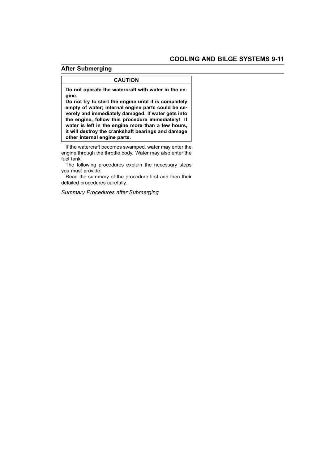 Kawasaki STX-15F service manual After Submerging, Summary Procedures after Submerging 