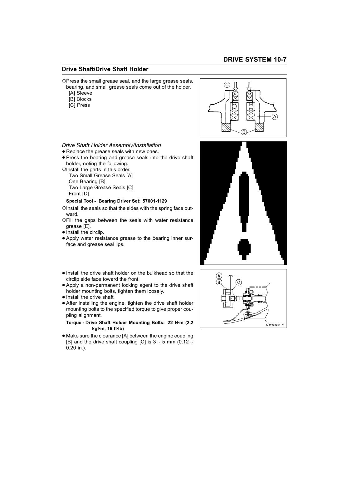 Kawasaki STX-15F service manual Drive Shaft Holder Assembly/Installation 